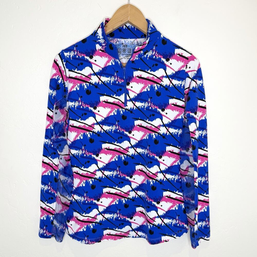 Ibkul Long Sleeve Mock Neck Vented Top Womens Medium Lizzy Print Blue Pink